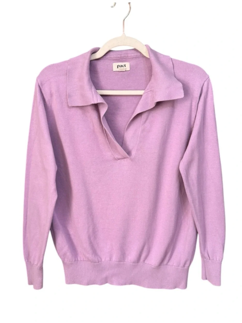 Pact Women's Lavender Polo Collar Organic Cotton Sweater Size Small